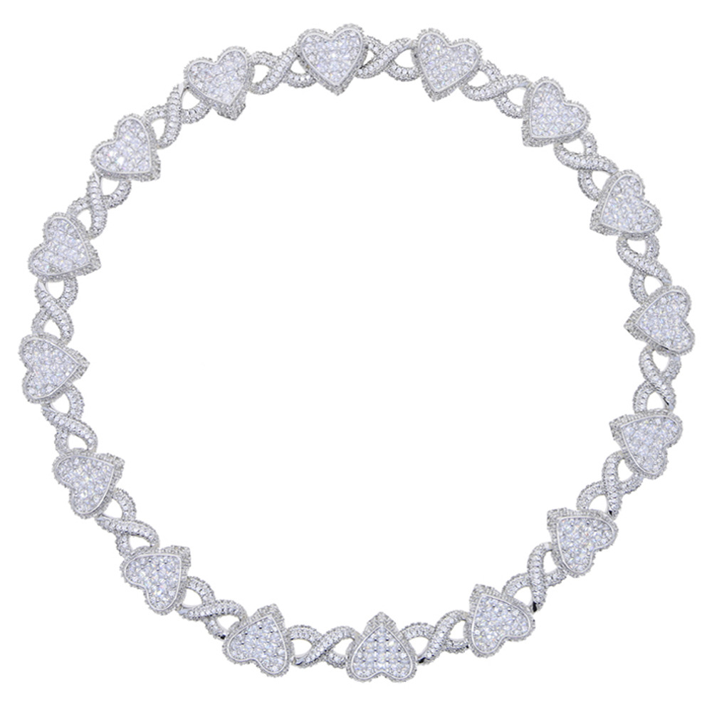 Hip Hop Heart Shape Cuban Chain Necklace Bracelet Gold Plated Women Jewelry Set