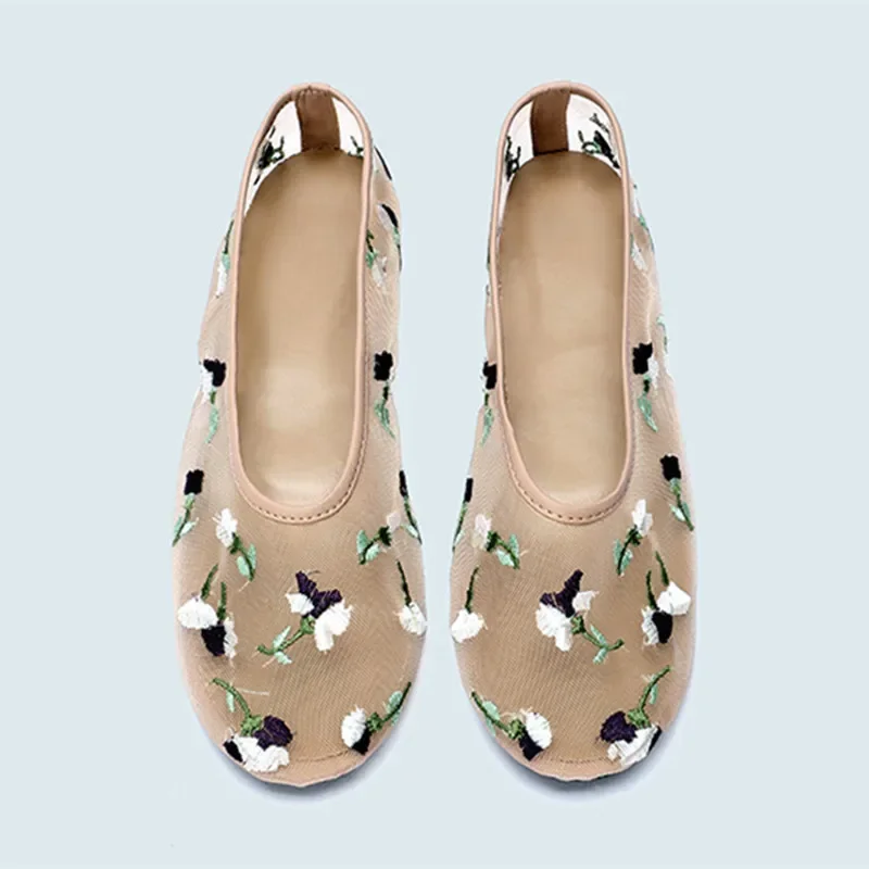 Embroidered Hand wers Design Mesh Hollow Flats Women Summer Breathable Ballet Mary Jane Shoe Elegant Loafers Shoes 8f59 s
