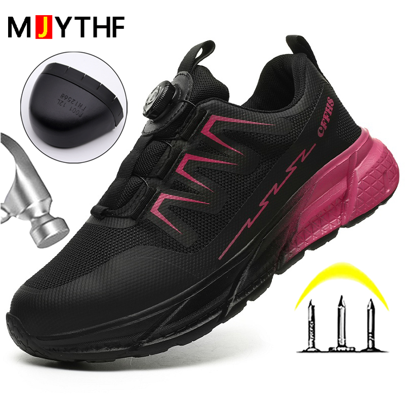 Safety Anti-Smash Anti Puncture Work Rotating Buttons Women's Sneakers Breathable Steel Toe New Shoes Protective