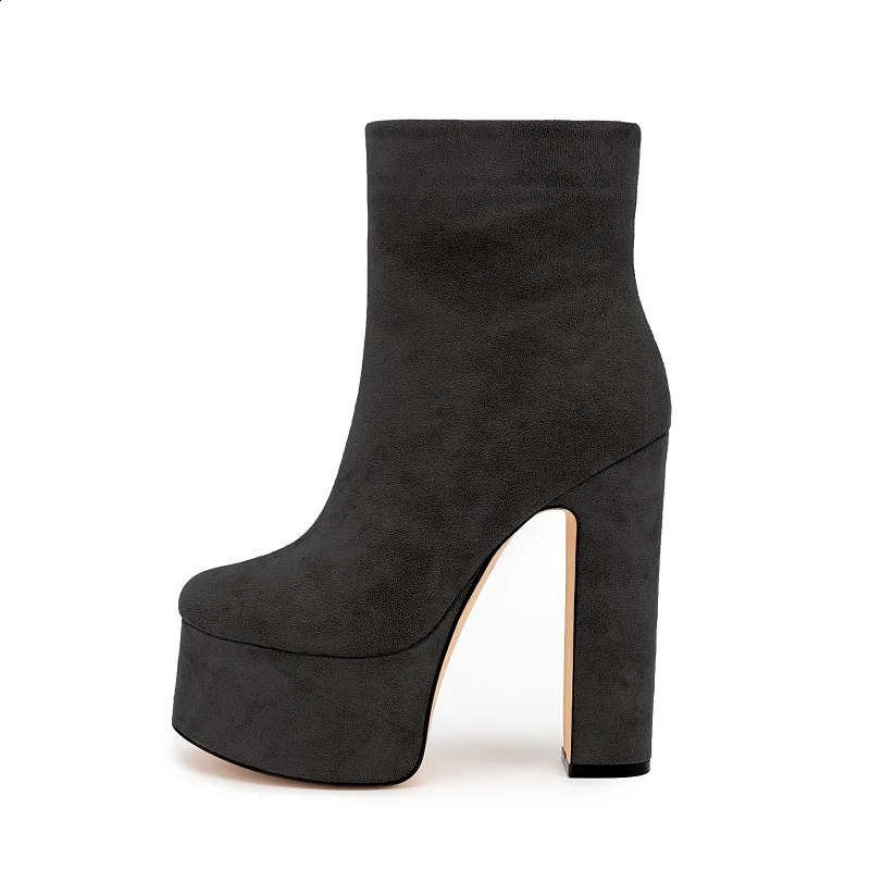 Women Platform Boots Ultra High Heel Elegant Shoes European Ankle Boots Side Zip American Ladies Shoes Flock Boots Large Size 5 240830