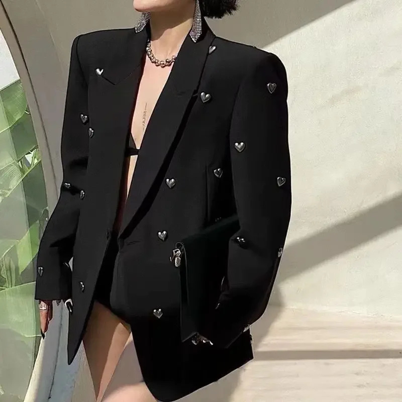 Dull Black Fashionable Western-style Heart-shaped Jacket Autumn Suit Jacket Blazer For Men Women 240830
