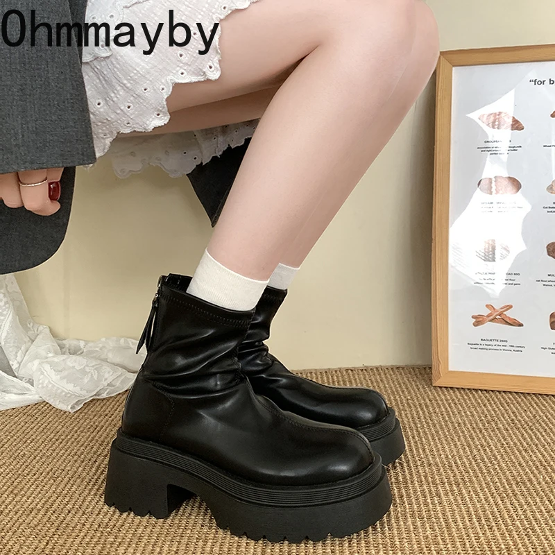 Women Chunky Short Boots Fashion Back Zippers Shoes 2024 New Autumn Winter Thick Heel Women's Ankle Booties d298 's