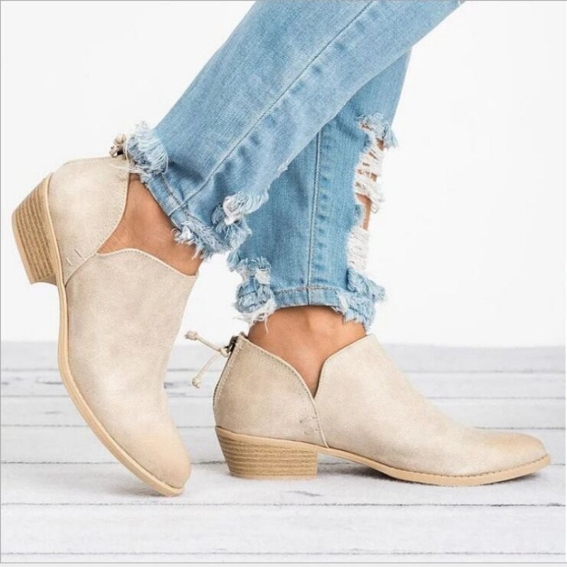 New Fashion Women's Autumn Pointed Suede Thick Heel Booties Women Plus Size 43 Zipper Heeled Ankle Boots atos Mujer