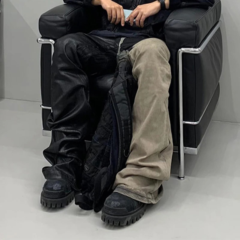 FEWQ Men Pants Washed Spliced Brushed High Street Niche Stacked Jeans Versatile 2023 Contrast Color Fashion Autumn 240826Z