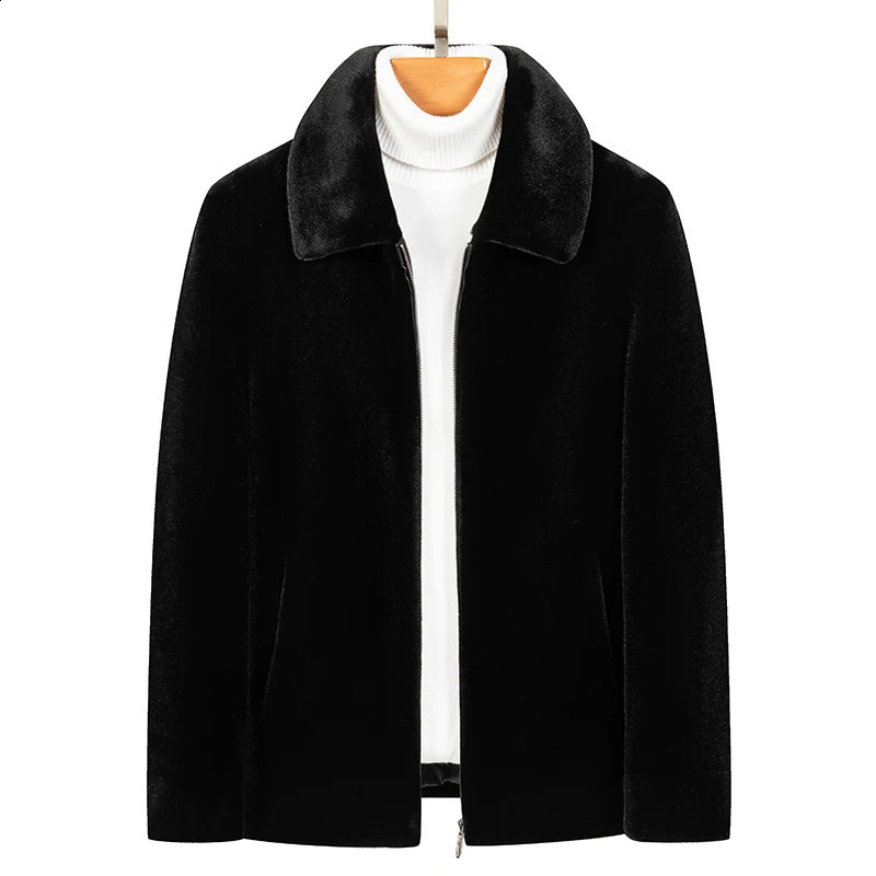 YN-217 autumn and winter natural mink wool thick coat mens high-end leather coat fashionable casual polo neck jacket 240830