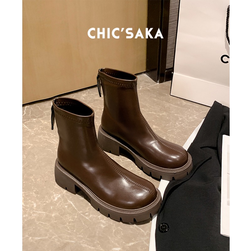 Autumn Women's Back Zipper Round Toe Fashion New Chunky Heel Ankle Boots for Women Dress Female Platform Shoes