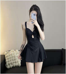 One-piece women's camisole, backless, fresh floral French style belly covering, slimming swimsuit, hot spring
