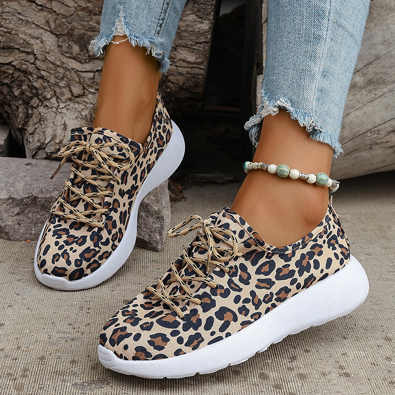 Women's Leopard Print Platform Sneakers Fashion Canvas Breathable Running Shoes Woman Lightweight Non Slip Casual Sports Shoes