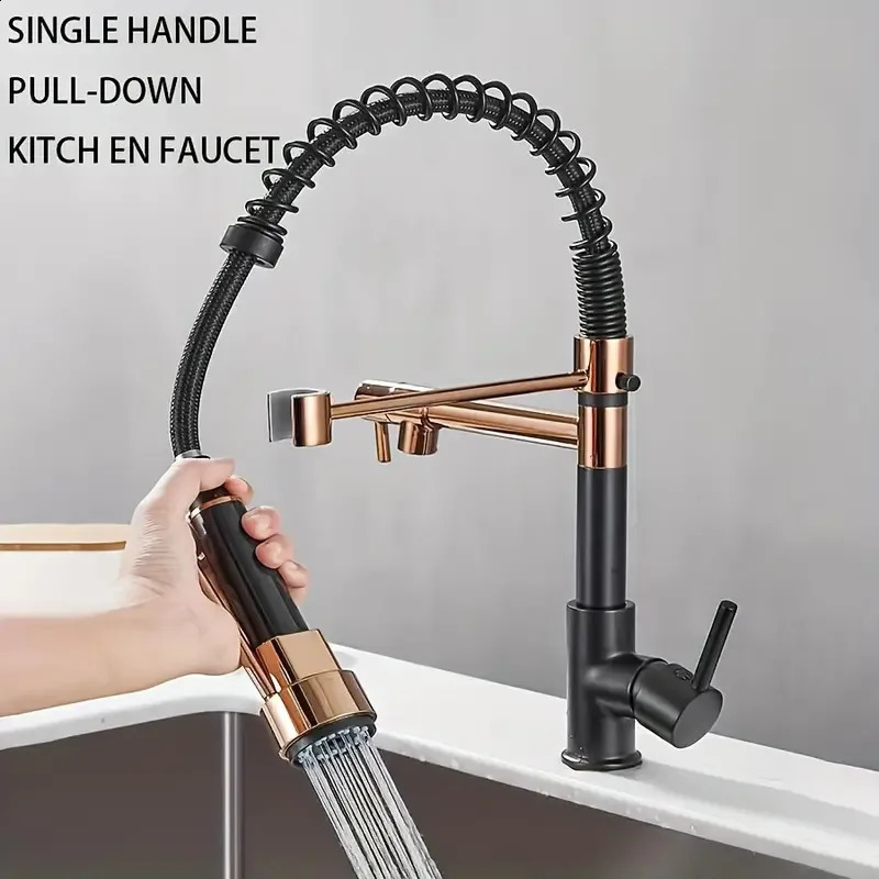 1 spring kitchen faucet type dual outlet and cold sink vegetable cleaning basin rotating rose gold water 240830
