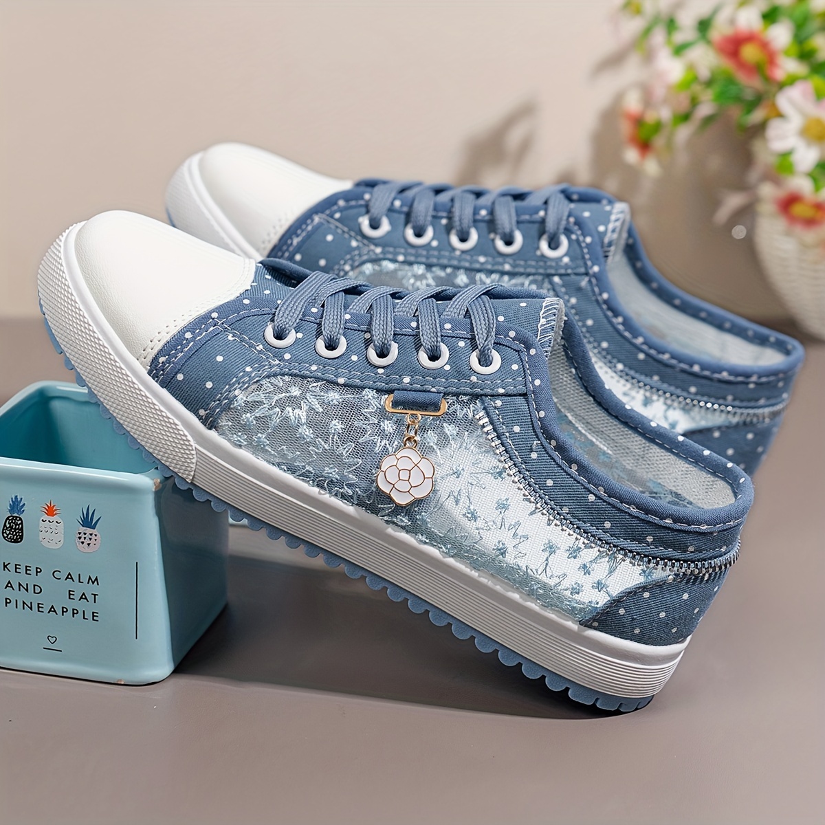 Women Fashion Summer Casual Cutouts Lace Canvas Hollow Breathable Platform Flat Shoes Woman Sneakers