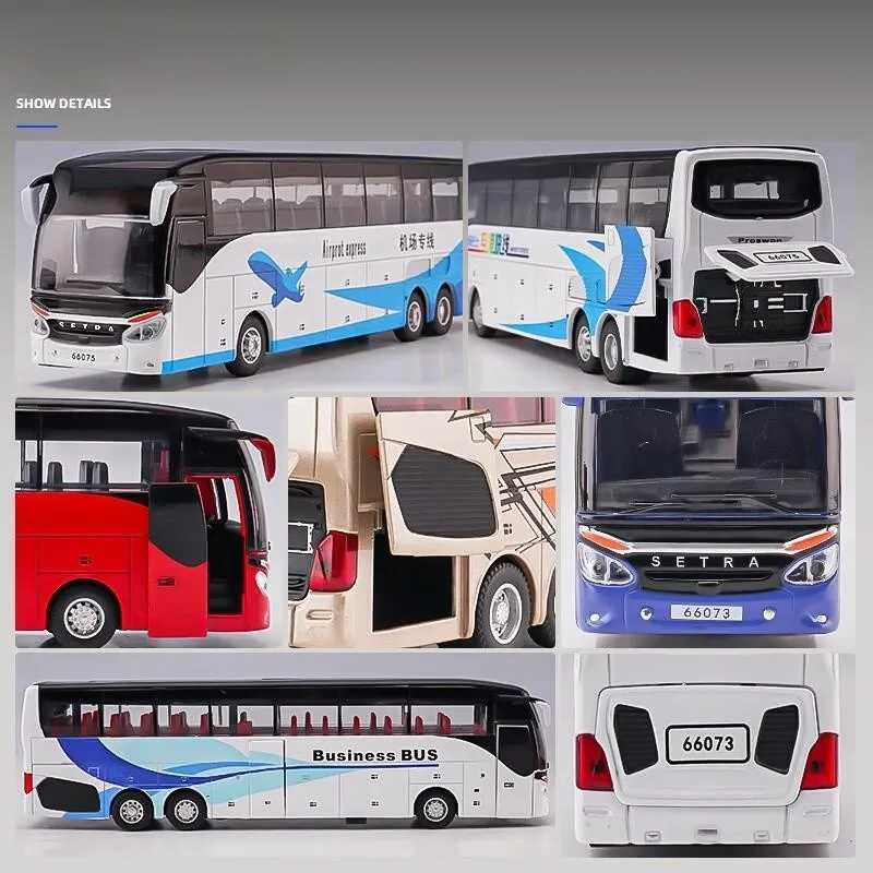 1 50 SETRA Bus Toy Car For Boy Diecast Metal Model For Children Pull Back Miniature Sound Light Educational Collection Gift KidXJ241221