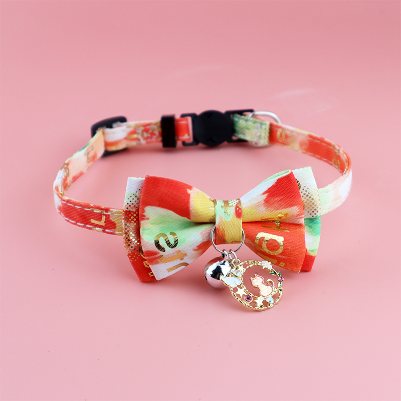 Pet Collar Adjustable Camouflage Graffiti Puppy Collar Cute Bell Cat Collars Bow Knot Removable Fit Kitten Puppy Pet Accessories