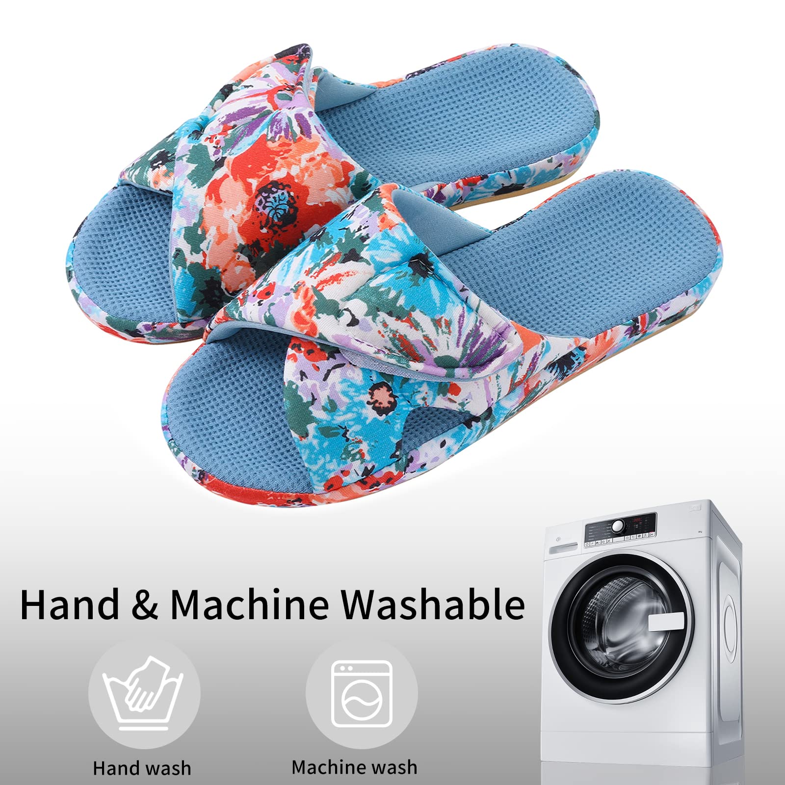 Four Seasons Comwarm Slippers New For Women Open Toe Anti-Slip Home Shoes Adjustable Cozy Slides Printed Sandals With Arch Support e7da