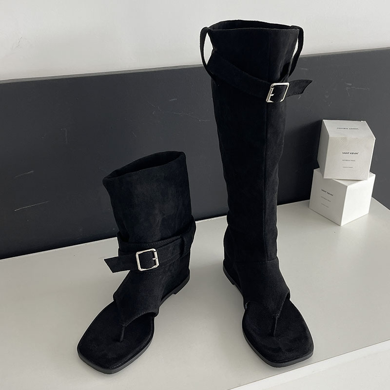 2025 new Female Fashion Height Increasing New Footwear Western Women Knee High Buckle Ladies Sandals Boots Flip ps Shoes
