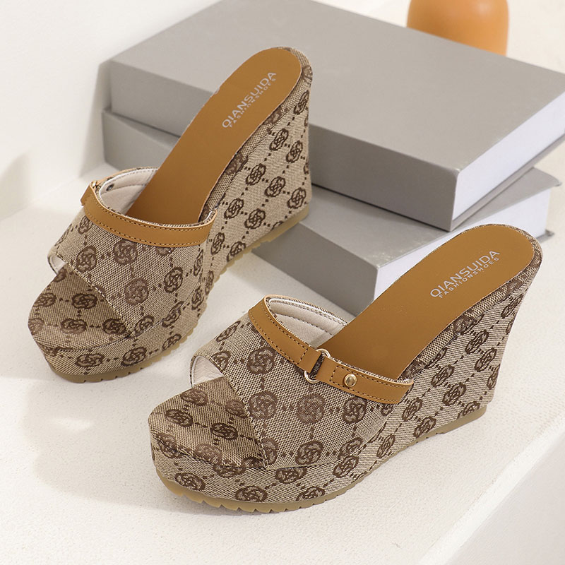 Brand Design Wedge Heel Sandals Women 2024 Summer Chunky Platform Mule Slippers Woman Sexy Super High Heels Sandalias De Mujer