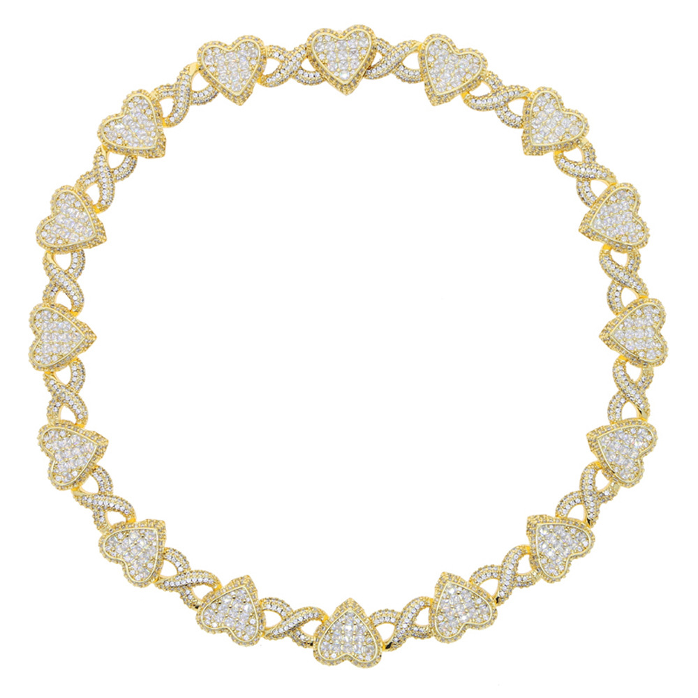 Hip Hop Heart Shape Cuban Chain Necklace Bracelet Gold Plated Women Jewelry Set