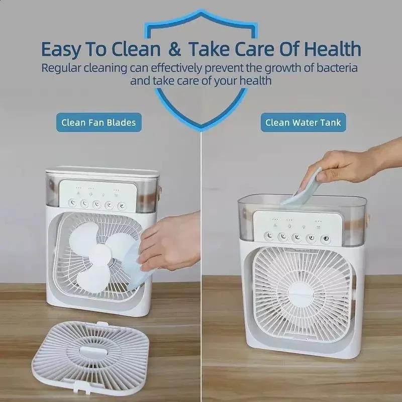 Portable Fan Air Conditioners USB Electric LED Night Light Water Mist Fun 3 In 1 Cooler Humidifie For Home 240830