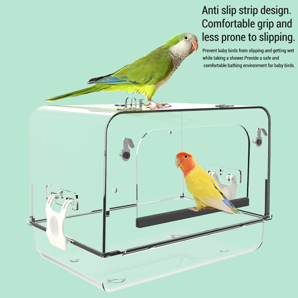 Hanging Bird Bath Box Parrot Bathtub Shower Box For Cage Bird Detachable Acrylic Clear Bath Box For Parakeet Cockatiel Lovebird
