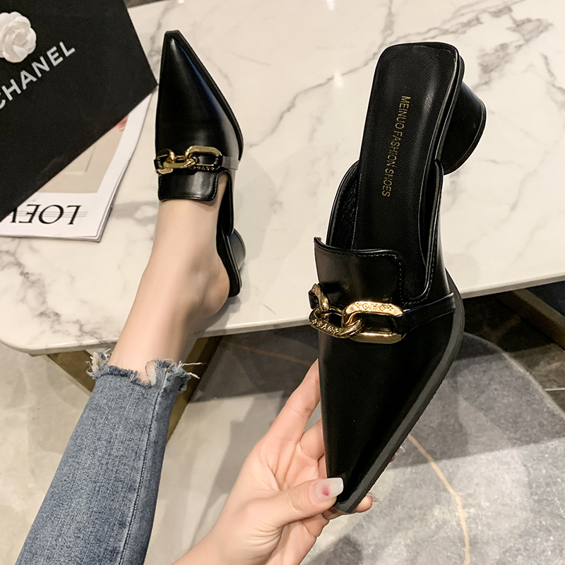 Female Cover Toe Butterfly-Knot Mules for Slippers Casual Square Heel Loafers Slides New Pointed Women Shoes