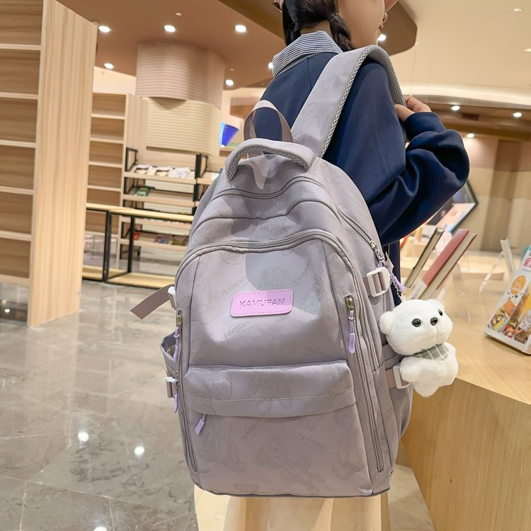 2025S designer Schoolbag female junior high school students simple and versatile printing bear niche design new college student computer backpack tren