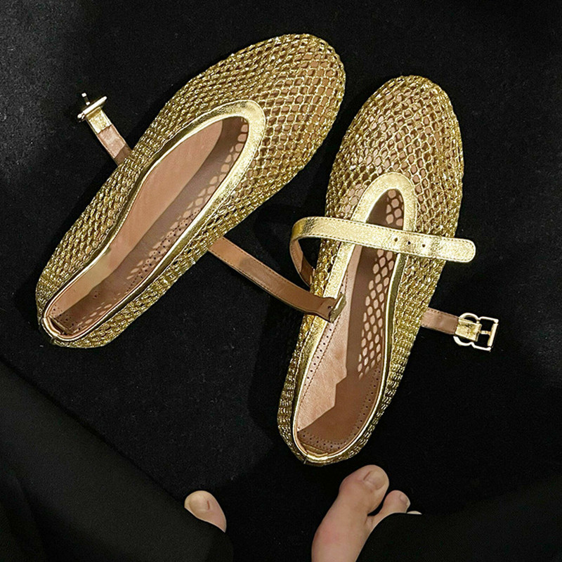 Ins style Summer Hollow out Mesh Women Flats Shoes Comfortable Soft Sole Mary Janes Ballet Walking Loafers Fashion Girls Shoes