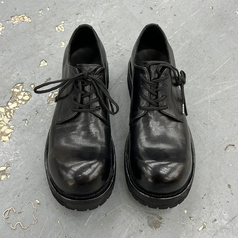 03991 Big Head Brand Design Derby New British Style Lace-up Casual Leather Block Heel Heightening Single Shoes Sneakers