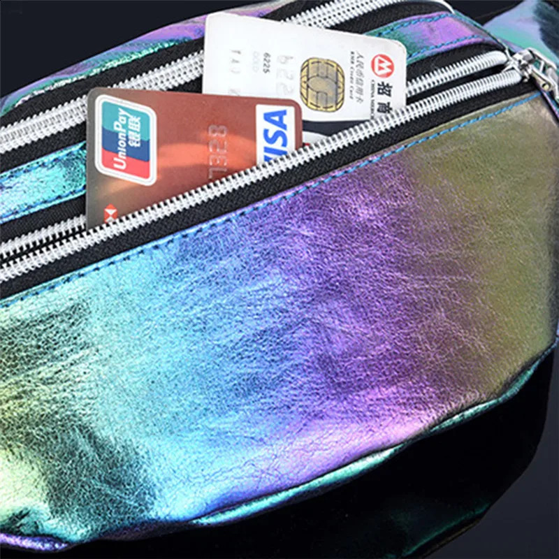 1PC Holographic Fanny Pack Hologram Waist Bag Laser PU Beach Travel Banana Hip Bum Zip Belt for Girls 240830Z
