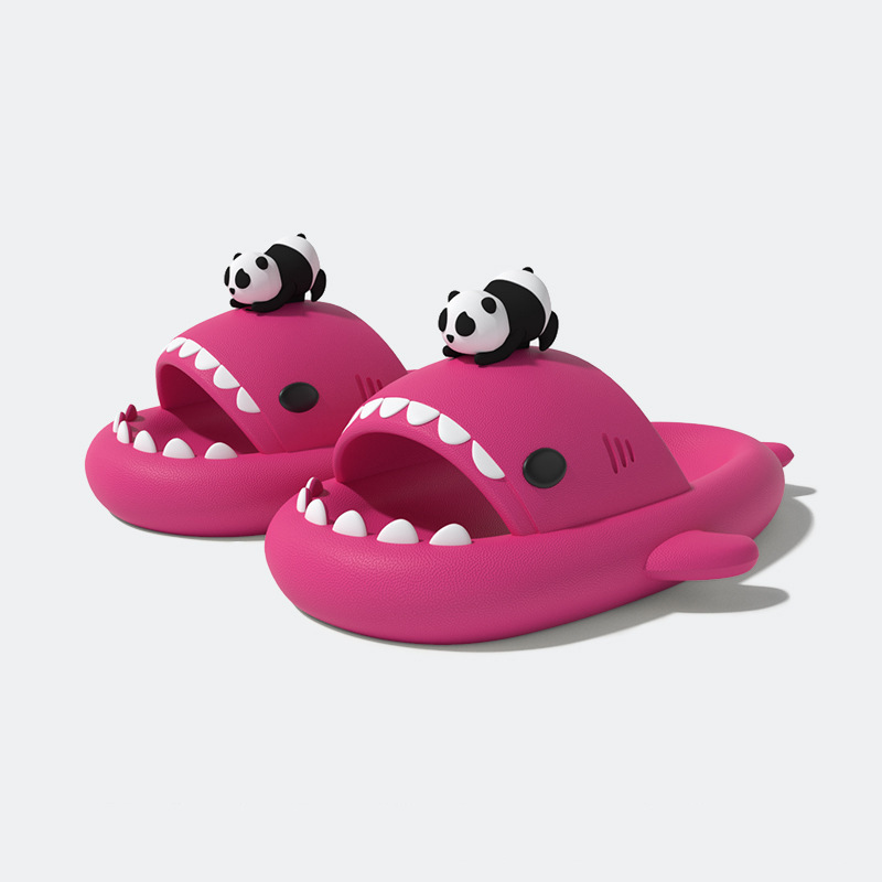 2024 Cute Panda Shark Slippers Women Men Summer Platform Shoes Night Glowing Lantern DIY Couples Indoor Shower Beach Slides