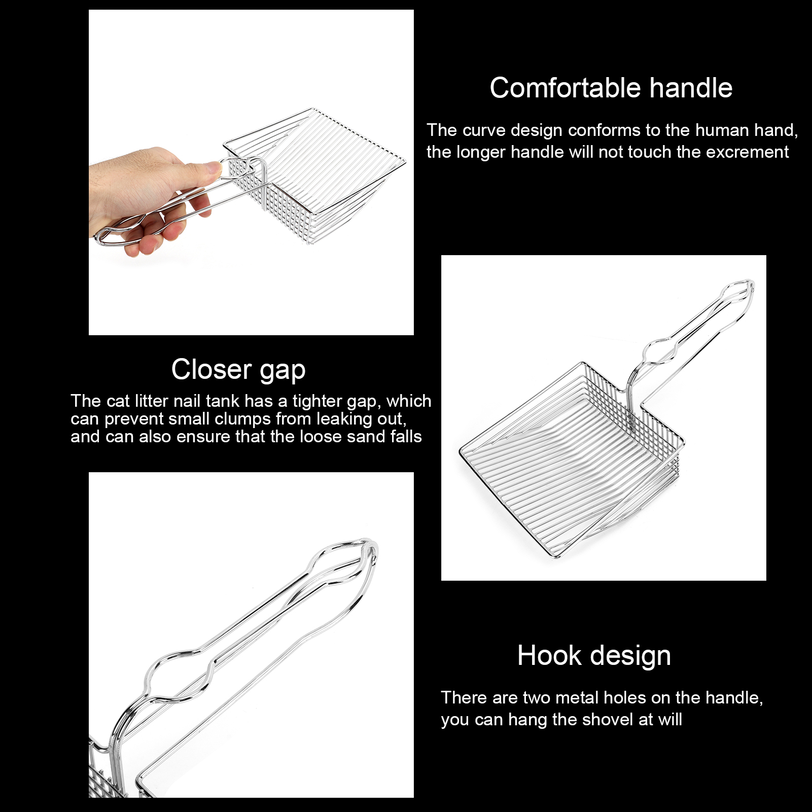 Pet Cat Litter Shovel Large Stainless Steel Metal Fine Hole Iron Shovel Cat Litter Shovel Pet Products Household General