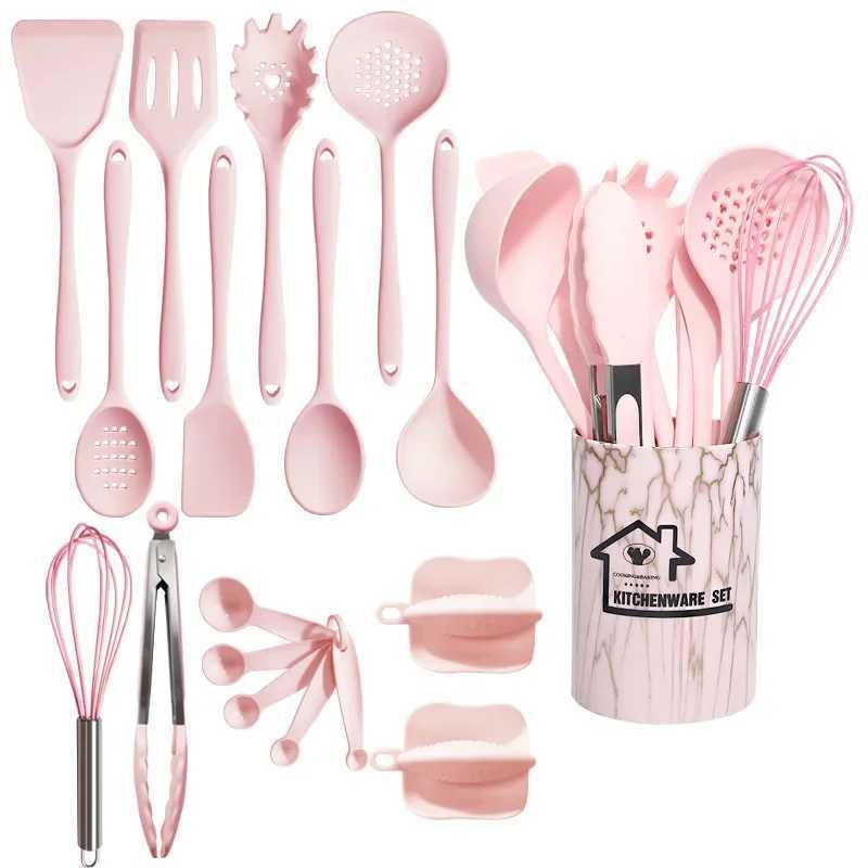 10/18 silicone cooking utensil set pink non stick baking tools kitchen utensils spatulas spoons food soup kitchen utensilsX240831