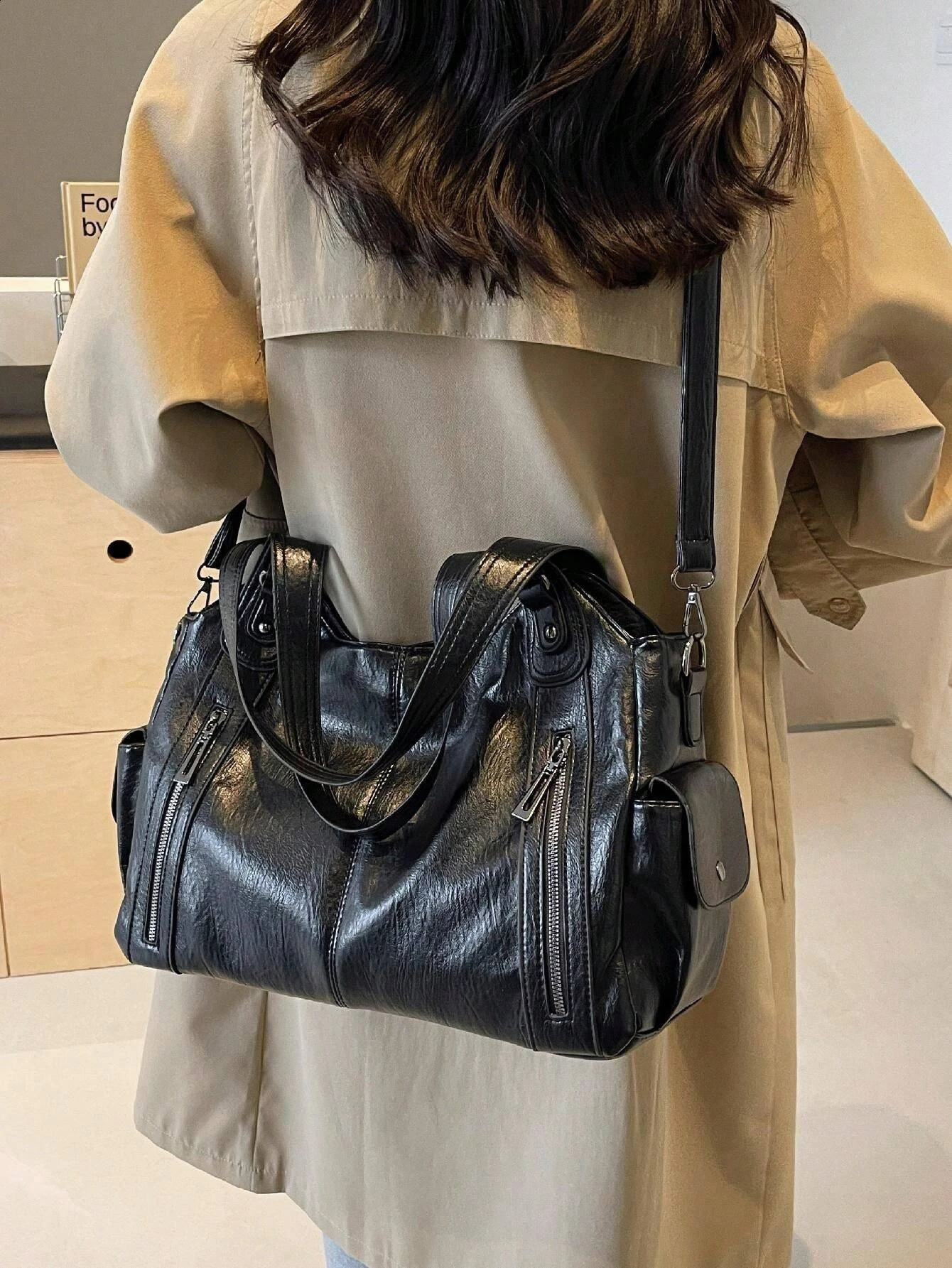 Retro Large Capacity Waterproof Business PU Tote Bag MultiPocket n Shoulder Multifunctional Travel Crossbody 240830z