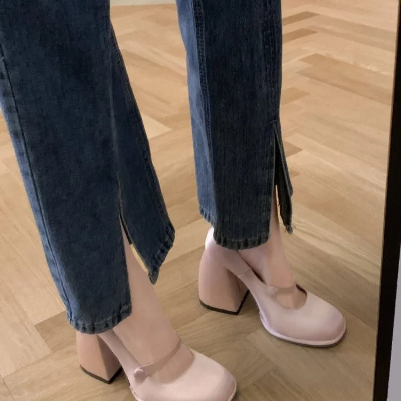 Mary Jane Shoes Lolita Women Pumps Block Heel Elegant Casual Cute Fashion Sexy Round Toe New Parties Pink Heels 240828