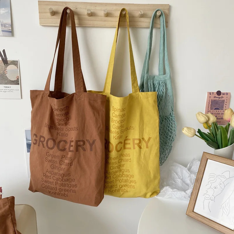 Retro Student Thin Canvas Shoulder Bag Summer Women Travel Beach Handbag Large Capacity Ladies Cloth Grocery Shopping Bags 240830