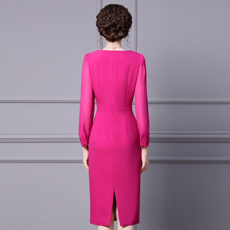 OC-Jackie 409M95 Basic Casual Dresses Autumn and Winter Women's Dress Handmade Nail Beads Long Hip Hugging Skirt Sleeved Evening Gown