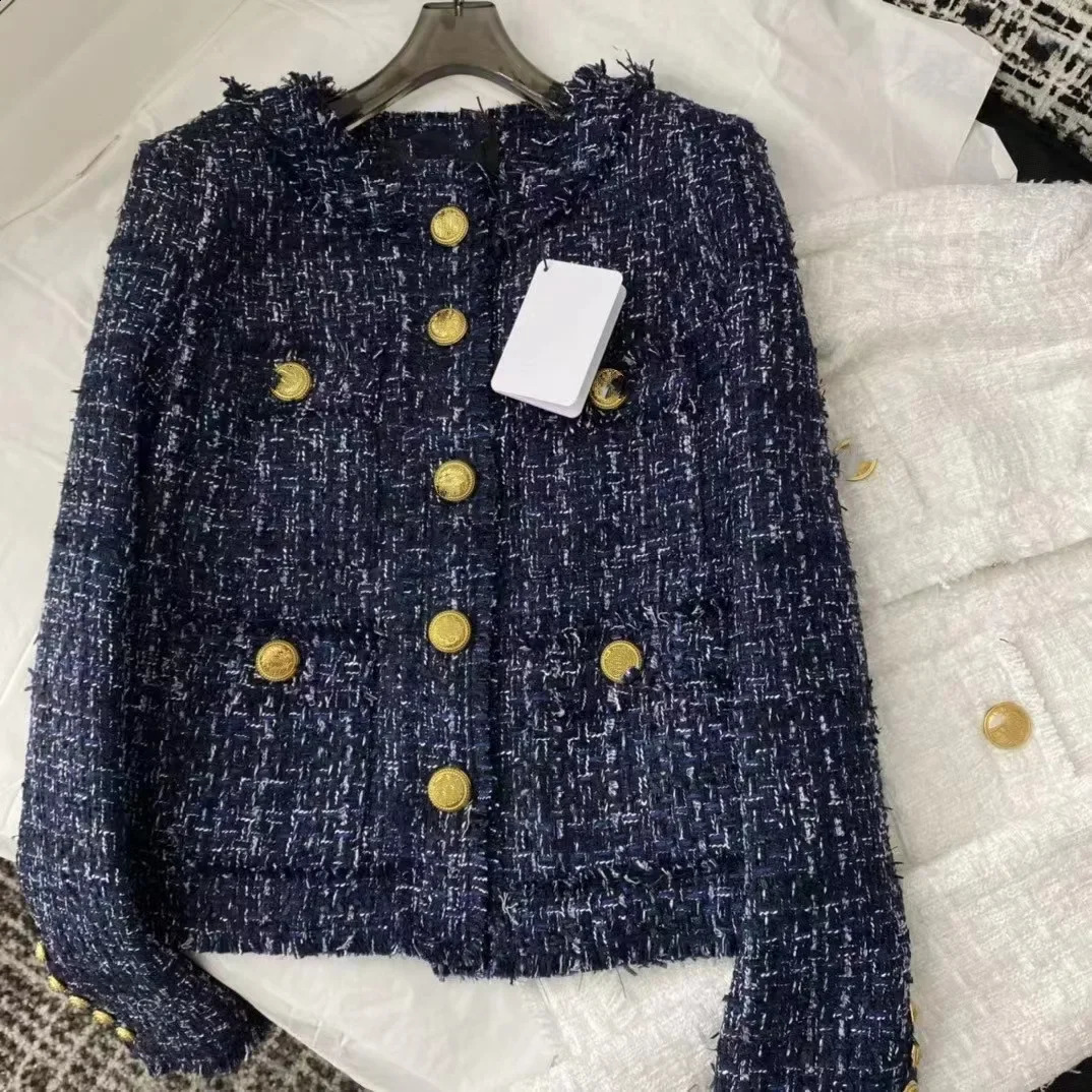 Elegant Round Neck Long Sleeve Tweed Jacket Versatile Fringed French Style Winter Coat Thick Crew Neck For Men Women 240830