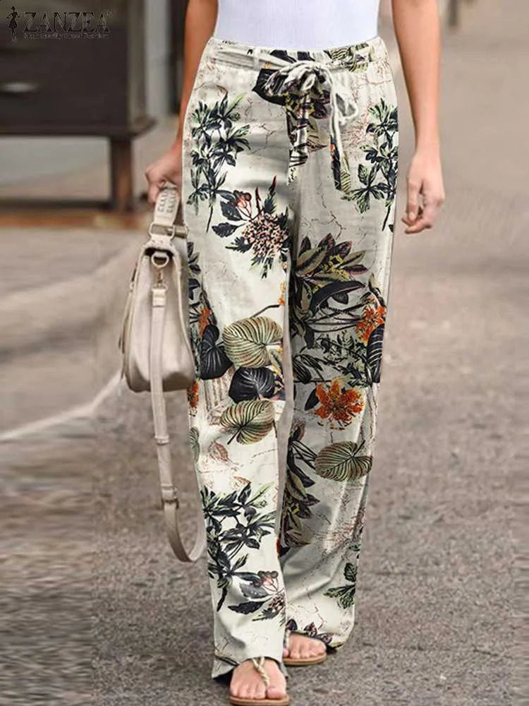 Bohemian womens floral print Trouser 2024 ZANZEA summer casual loose harem pants retro elastic waist long harem pants 240830