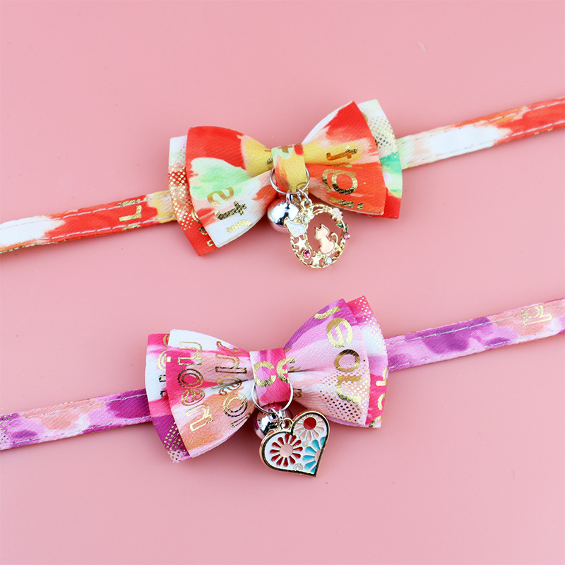 Pet Collar Adjustable Camouflage Graffiti Puppy Collar Cute Bell Cat Collars Bow Knot Removable Fit Kitten Puppy Pet Accessories