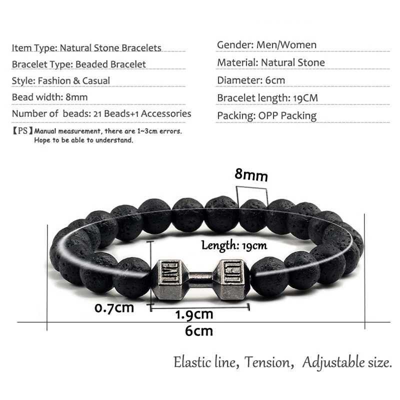 14 Style Dumbbell Lava Stone Bead Bracelet Womens Jewelry Mens Bracelet Metal Accessories Bileklik Couple Pulseras W241231
