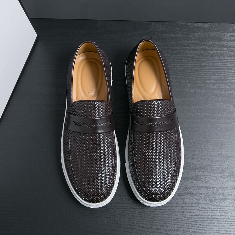 Slip Fashion On Loafers Board Soft Casual Leather Men Breathable Party Weave Pattern Shoes For Man Flat Free ccb1 0664 4b86