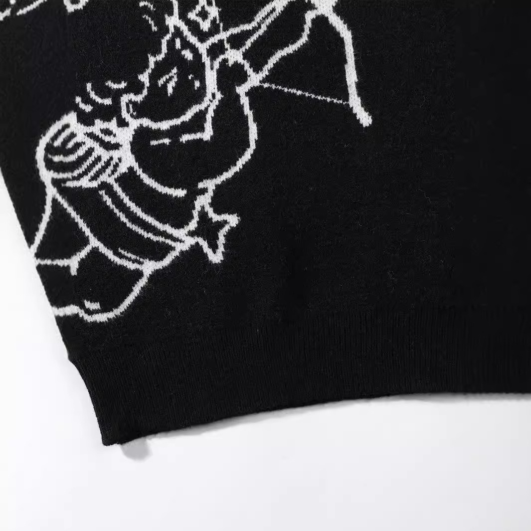 Oversize Color Contrasting Cartoon Knitted Design Versatile Casual Sweater for Men and Women Couples