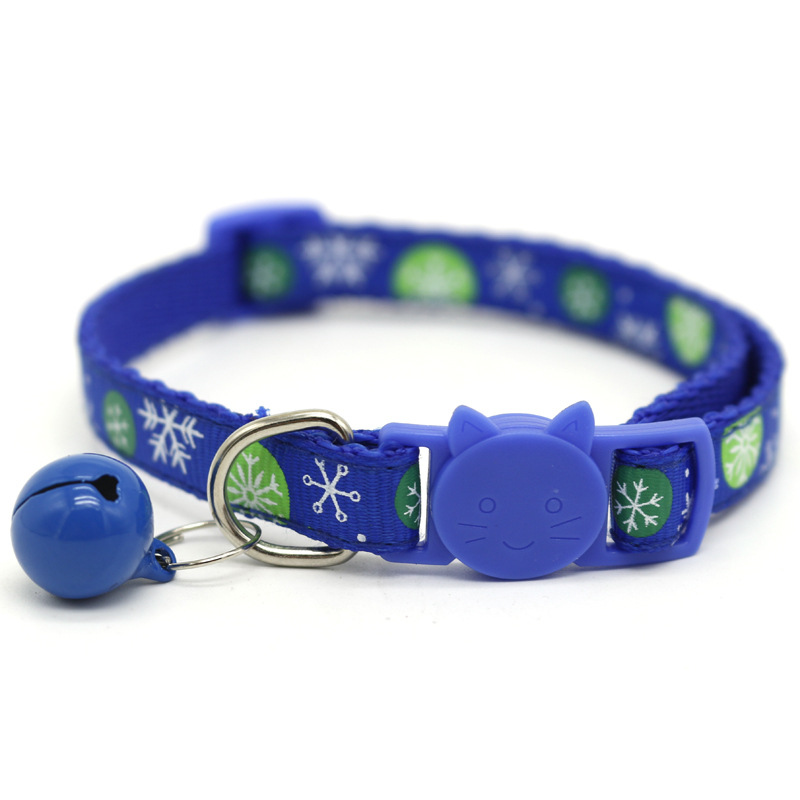1.0cm Adjustable Pet Collars Puppy Dog Cat Christmas Snowflake Pattern Pet Collars with Bell for Cat and Puppy Pet Accessories
