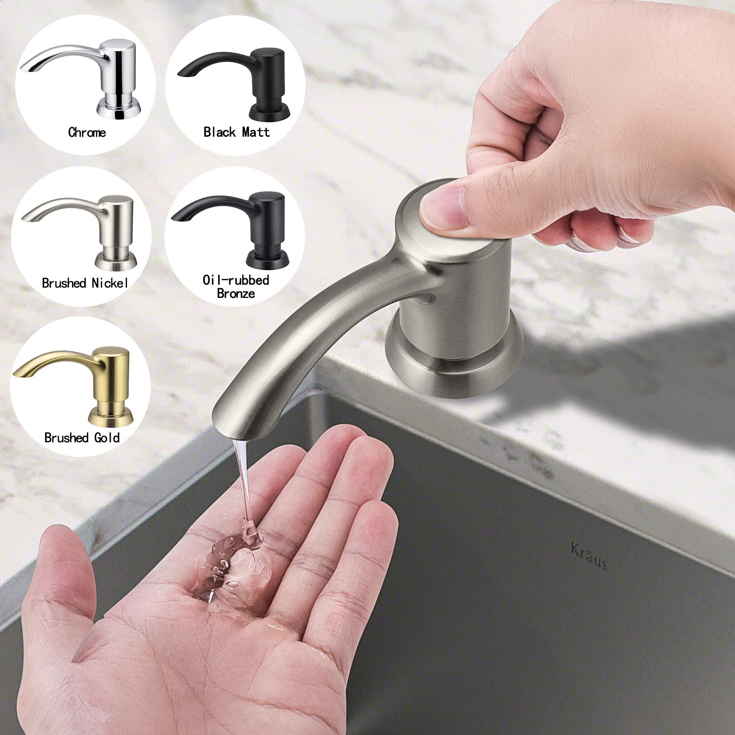 Samodra Nickel Soap Dispenser Black Kitchen Sink Counter Liquid Bottle Accessories 500ml Built in Pump 240830