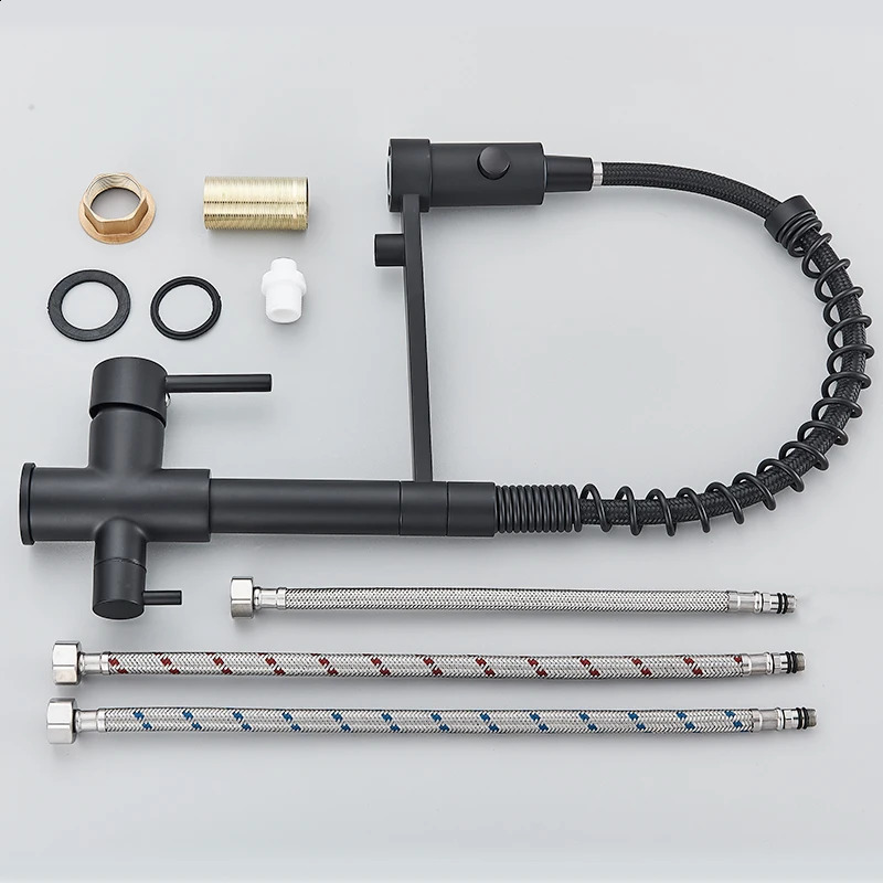 Black filter kitchen water faucet dual nozzle mixer purification crane 240830