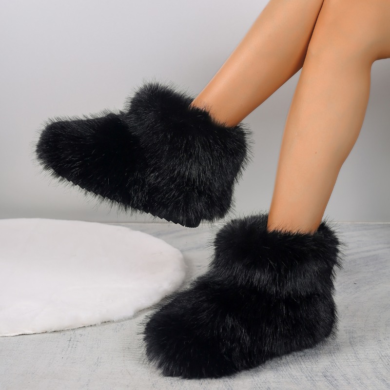 Fluffy Women Faux Fox Woman Plush Warm Snow Boots Footwear Girls Furry Fur Bottes Fashion Winter Shoe f9e7