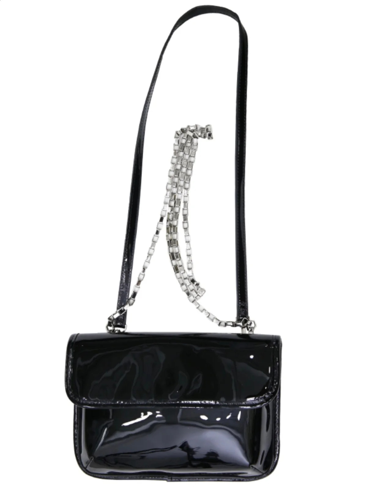 Classic Patent Leather Black Bag For Women 2024 Versatile Fashion Simple Double Shoulder Strap Chain Small Square Bag 240830