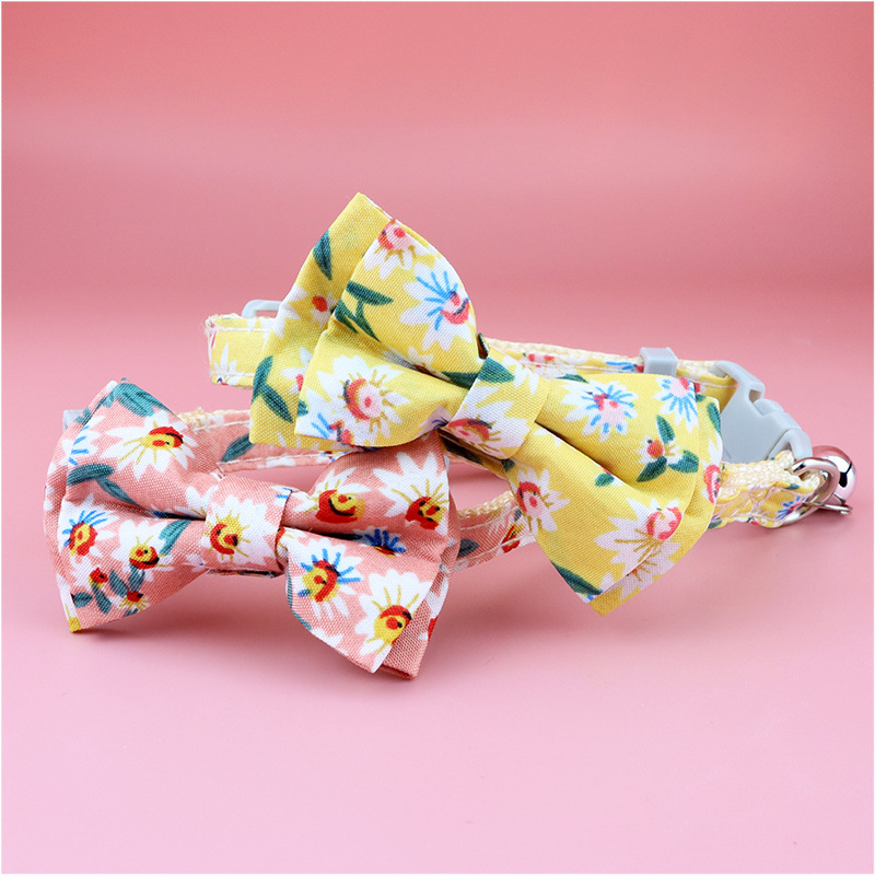 Adjustable Cat Collars Printed Detachable Bow Pet Collar with Bell To Prevent Lost Fit for Cat Kitten and Puppy Pet Accessories