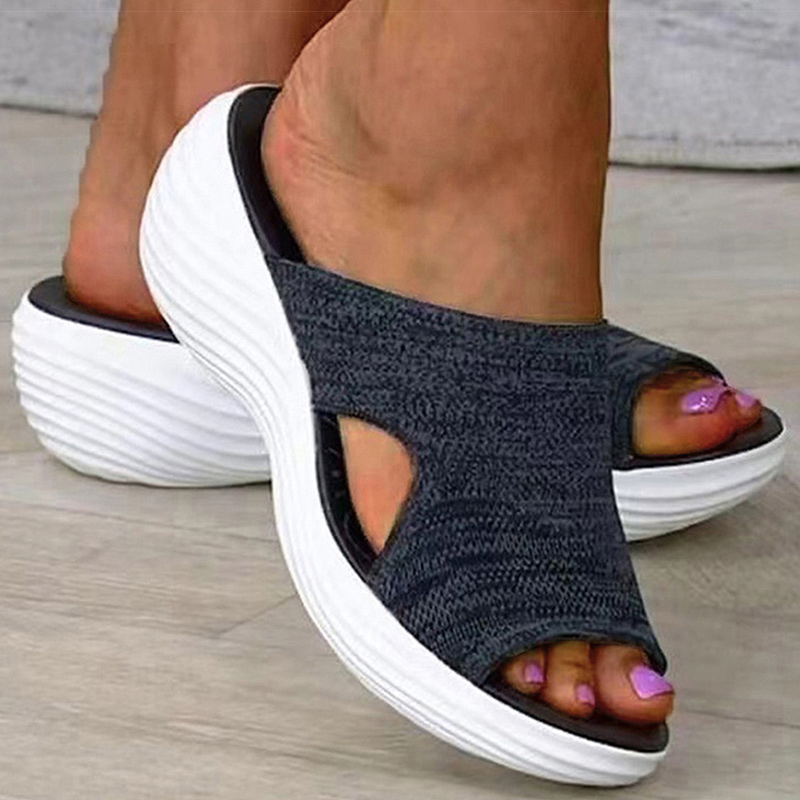Women's Sandals Soft Bottom Summer Sandals Wedge Heels Shoes For Women Stretch Fabric Slippers Summer Footwear Heeled Sandals