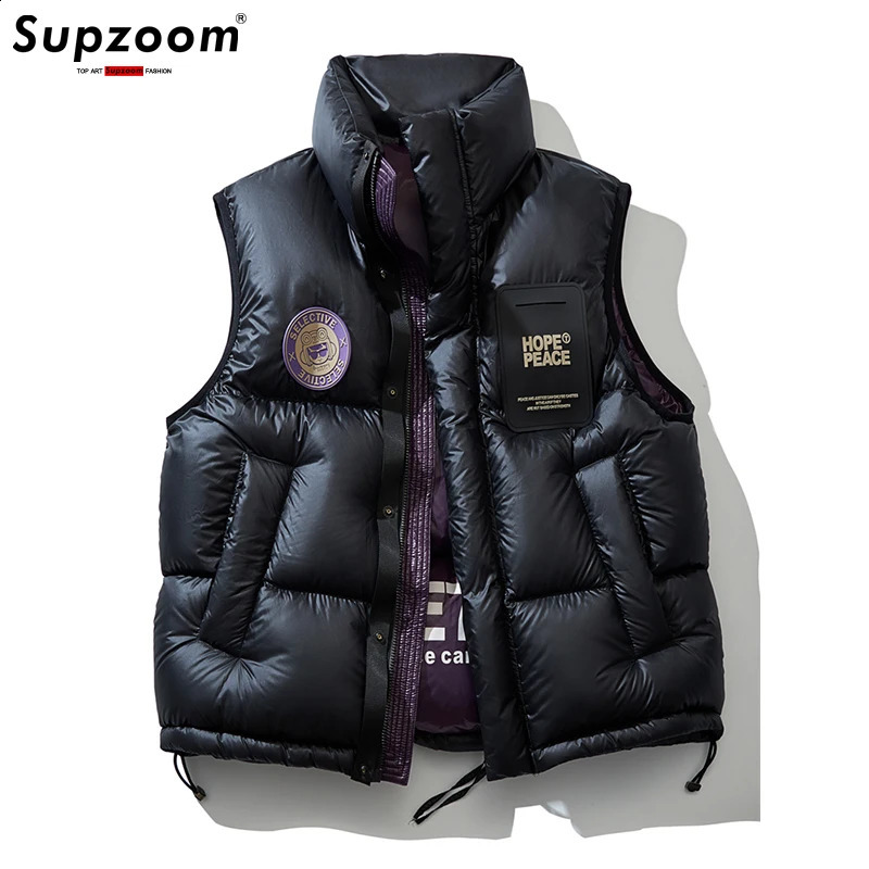 Supzoom Top Fashion Arrival Letter Leather Bracket Collar Autumn and Winter Mens Womens Warm Thick Down Vest 240830