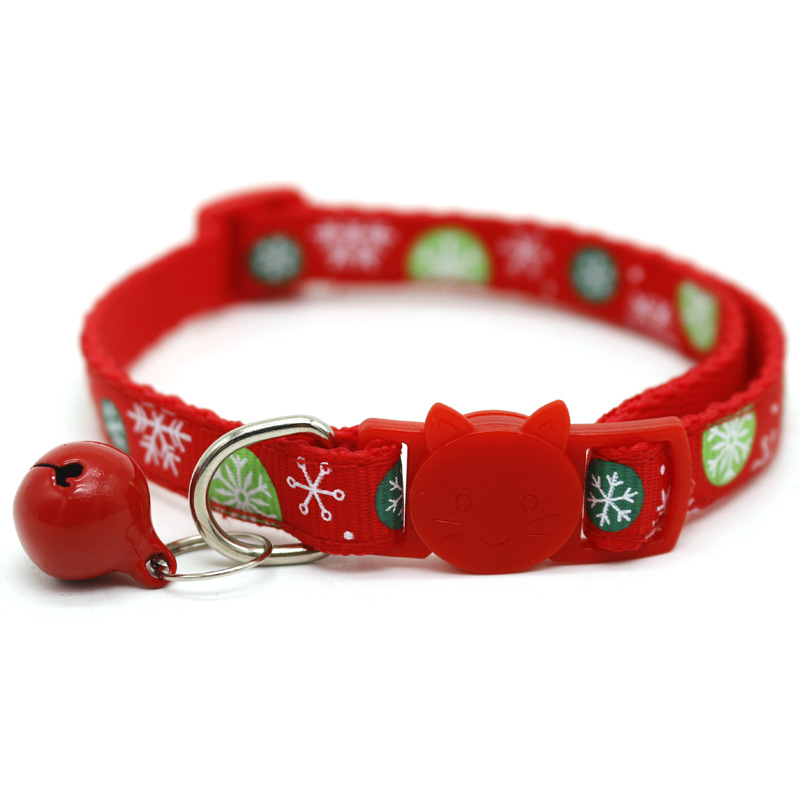 1.0cm Adjustable Pet Collars Puppy Dog Cat Christmas Snowflake Pattern Pet Collars with Bell for Cat and Puppy Pet Accessories