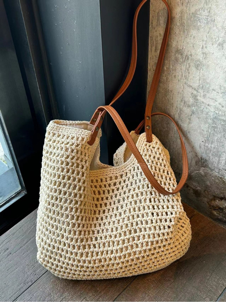 Large Cotton Woven Tote Bag: Eco-friendly Beach Bag With Simple Design New Free Delivery Designer Bag